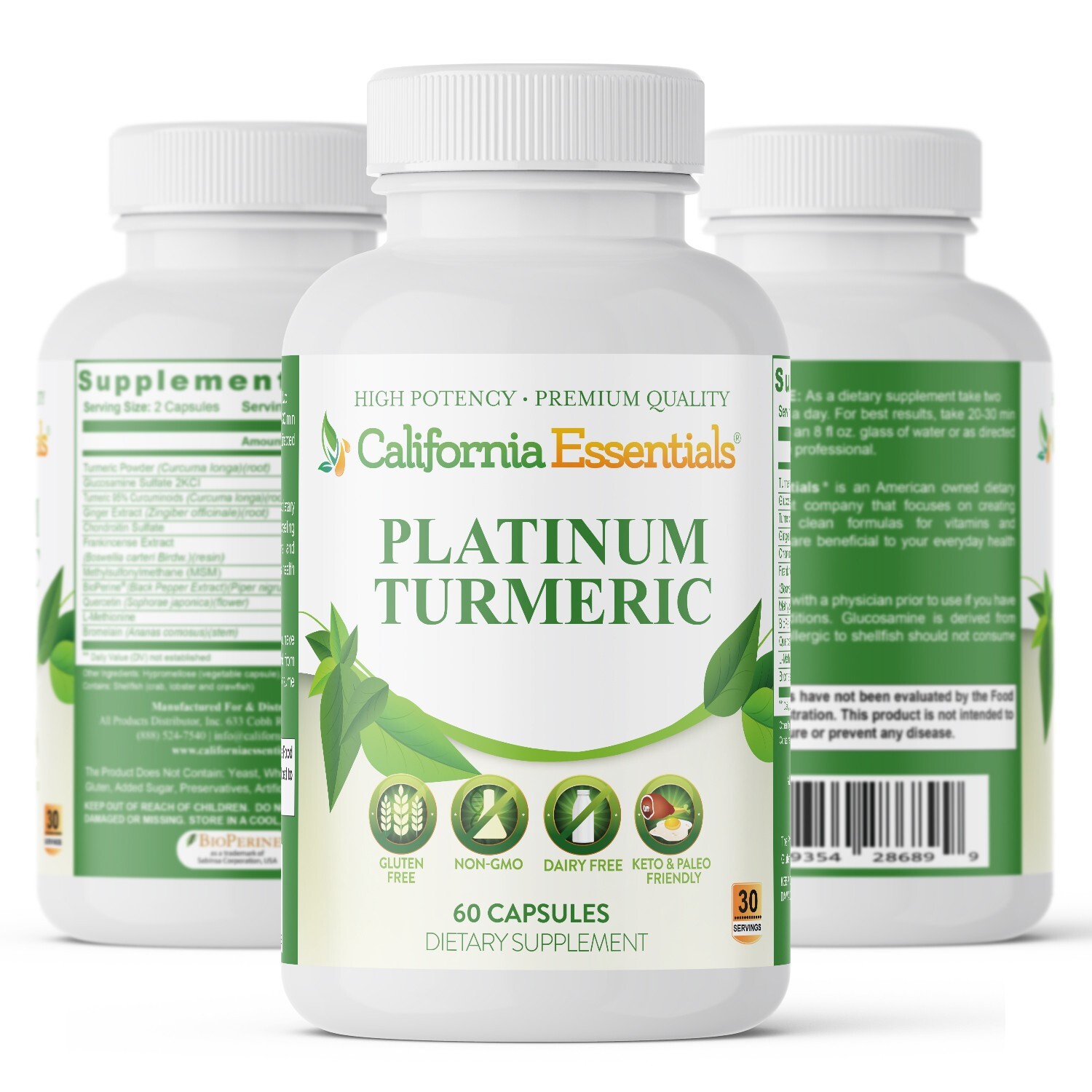 Platinum Turmeric For Joint Support with Natural Ingredients – 60 Cap, Pack of 3