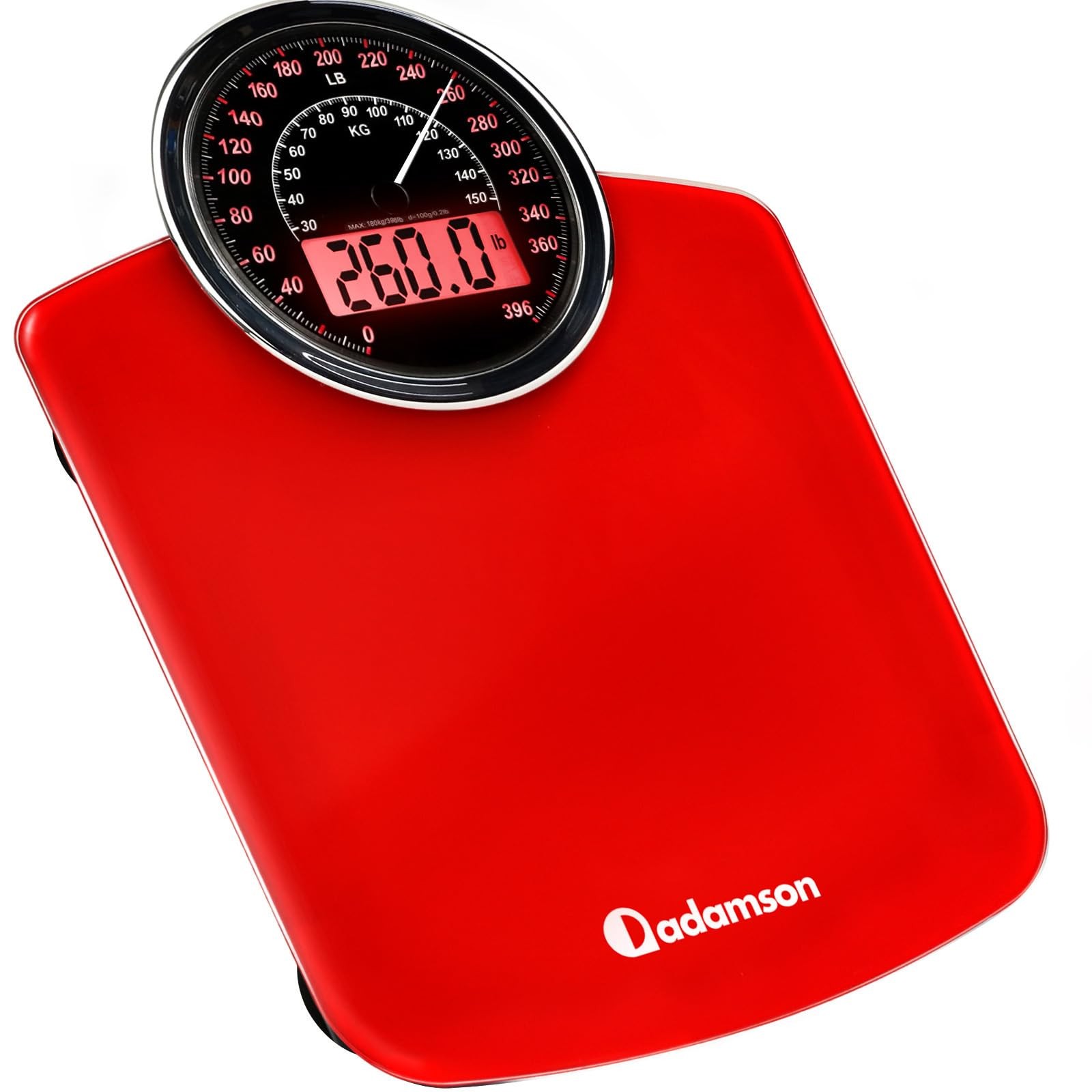 Adamson 2-in-1 Hybrid Digital Analog Bathroom Scale 400 lb Tempered Glass