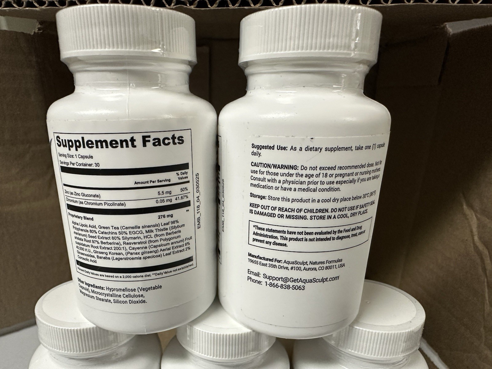 AQUA SCULPT Advanced Weight Loss Support 30 Vegetable Capsules 5 Bottles Exp5/28
