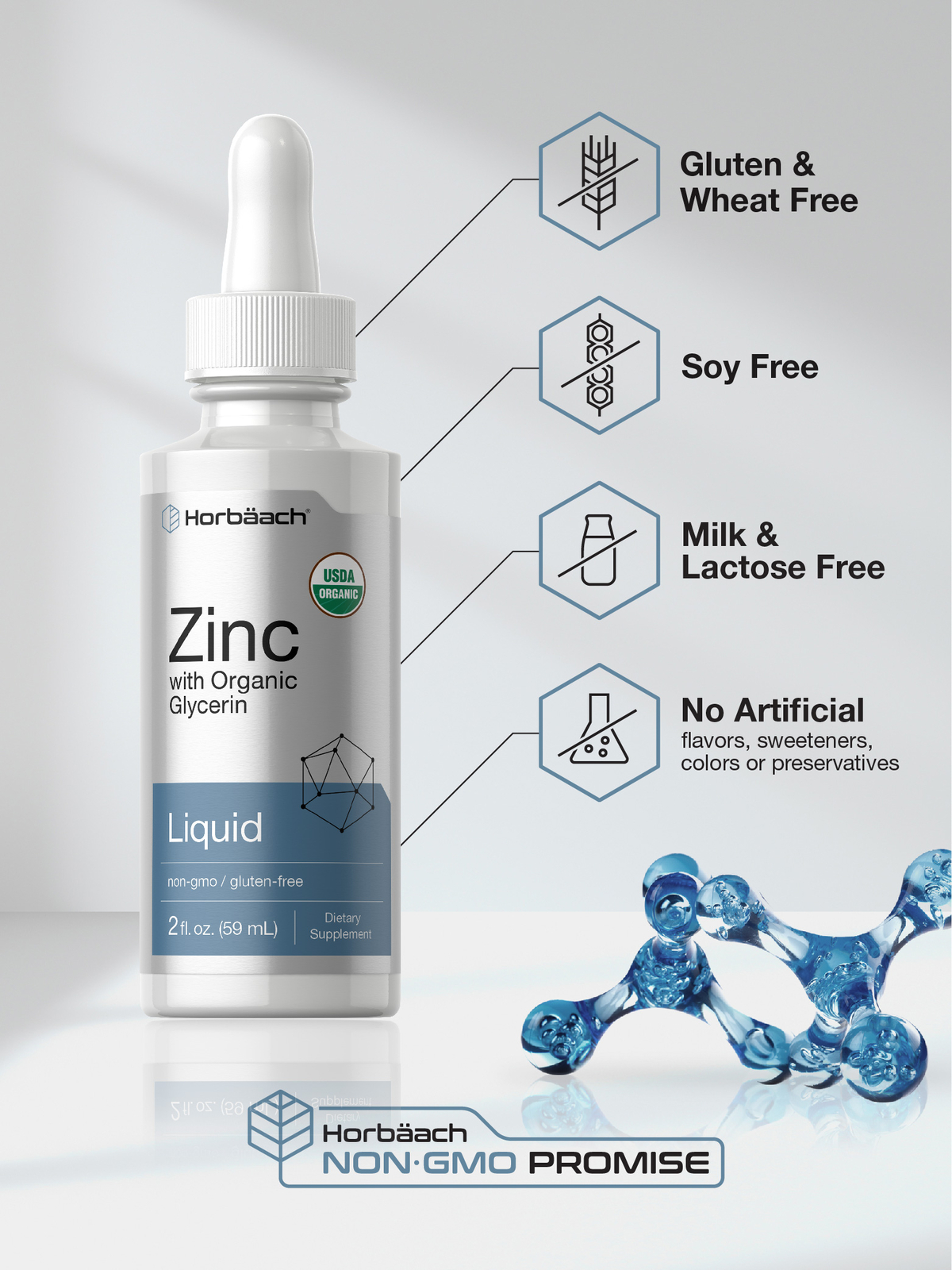 Liquid Zinc Drops | 2 Fl Oz for Adults | Organic Glycerin | by Horbaach