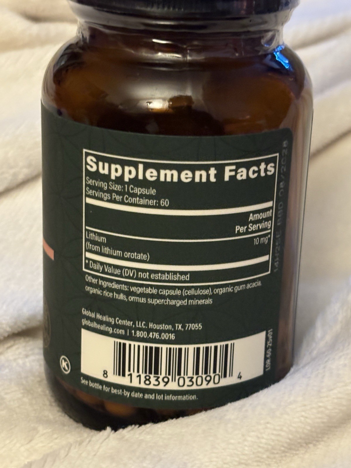 Global Healing Center Lithium Orotate 10mg Supplement – 60 Capsules