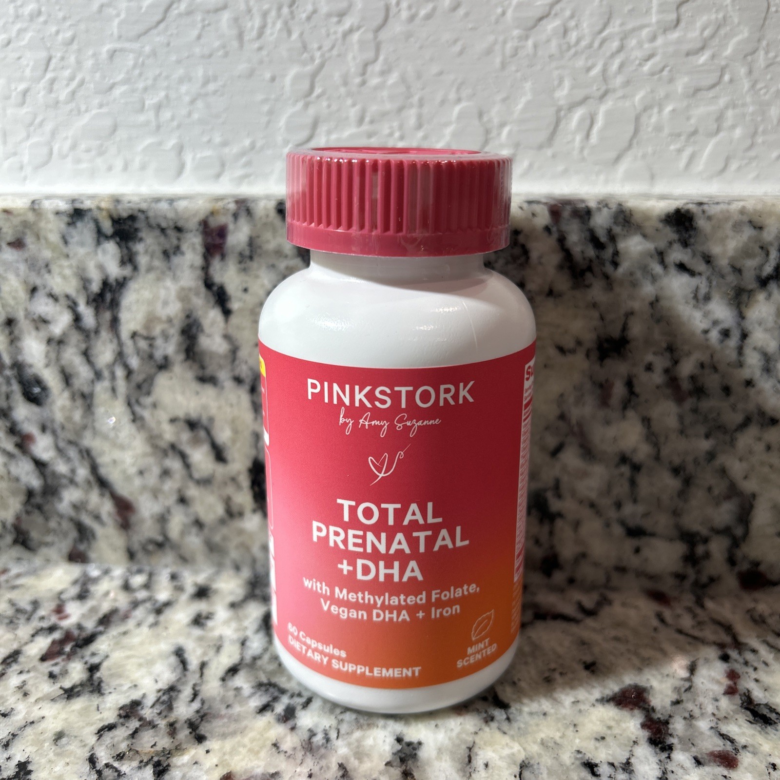 PinkStork Total Prenatal + DHA – Berry Scented, Vegan DHA + Iron – 60 Capsules