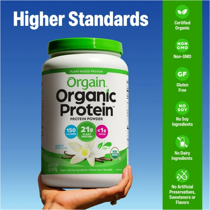 Orgain Organic Vegan Protein Powder, Vanilla Bean, 2.03 lb, 21g Protein