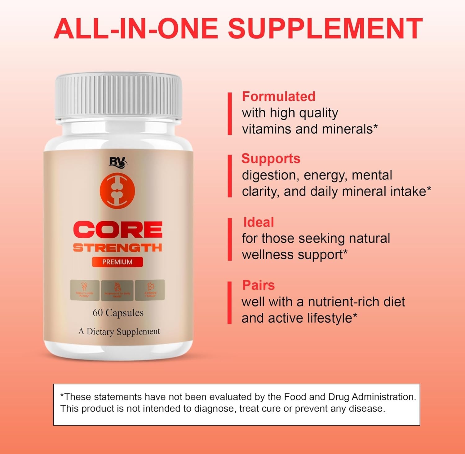 3x Core Strength Premium Supplement Capsules 60 Count Sealed Bottles NEW