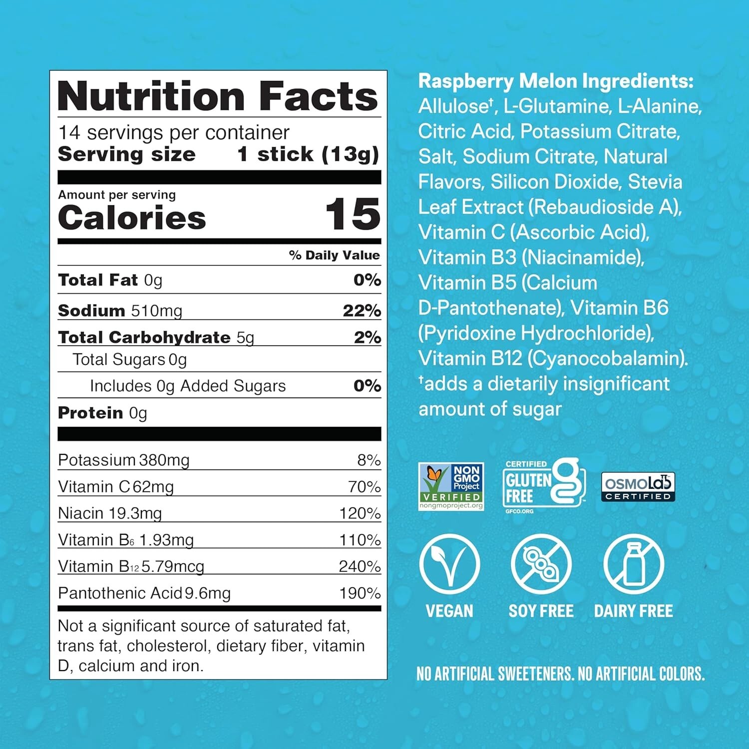 Electrolyte Drink Mix Sugar-Free 14 Servings Raspberry Melon Flavor Hydration…