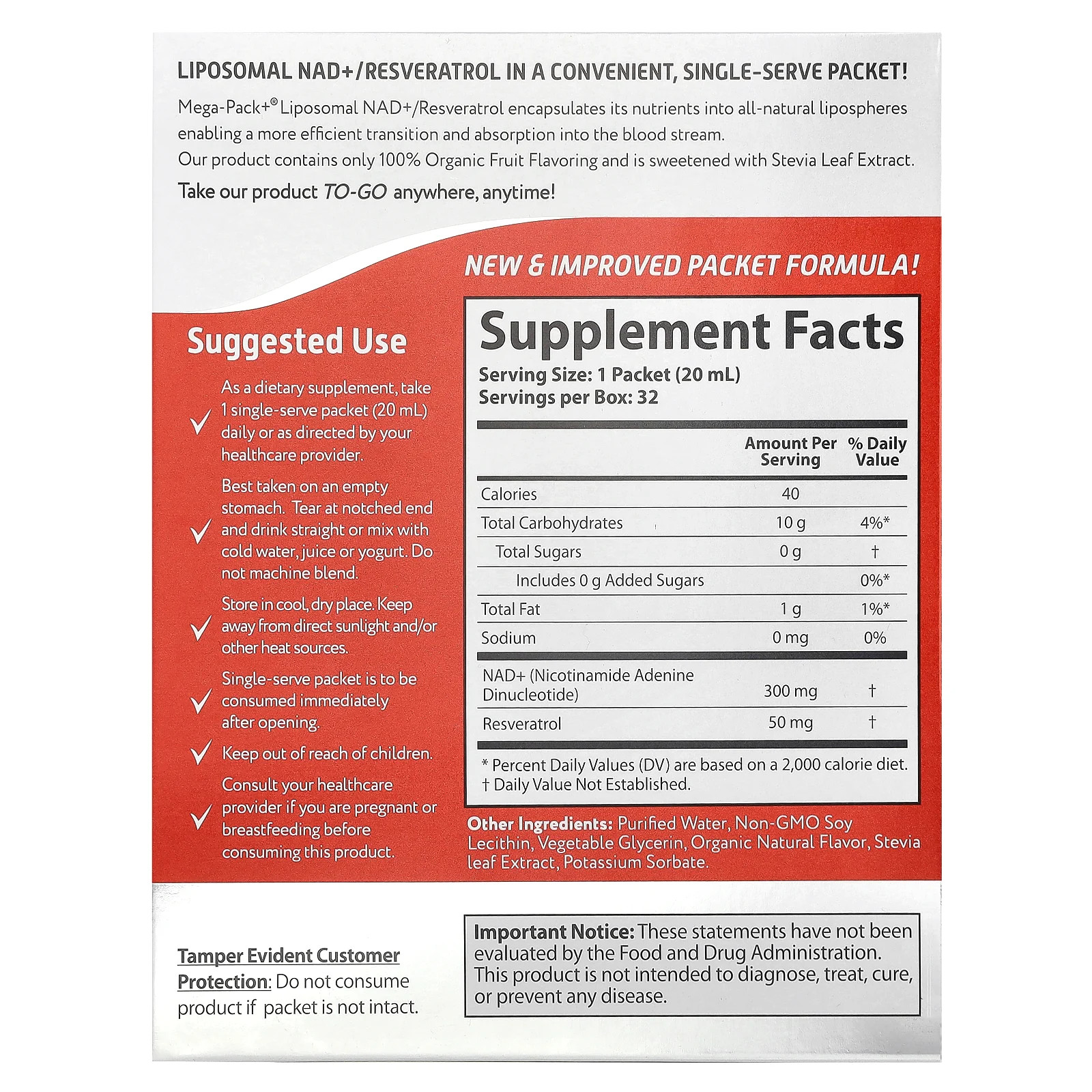 Liposomal NAD+/Resveratrol, 32 Packets, 0.68 fl oz (20 ml) Each