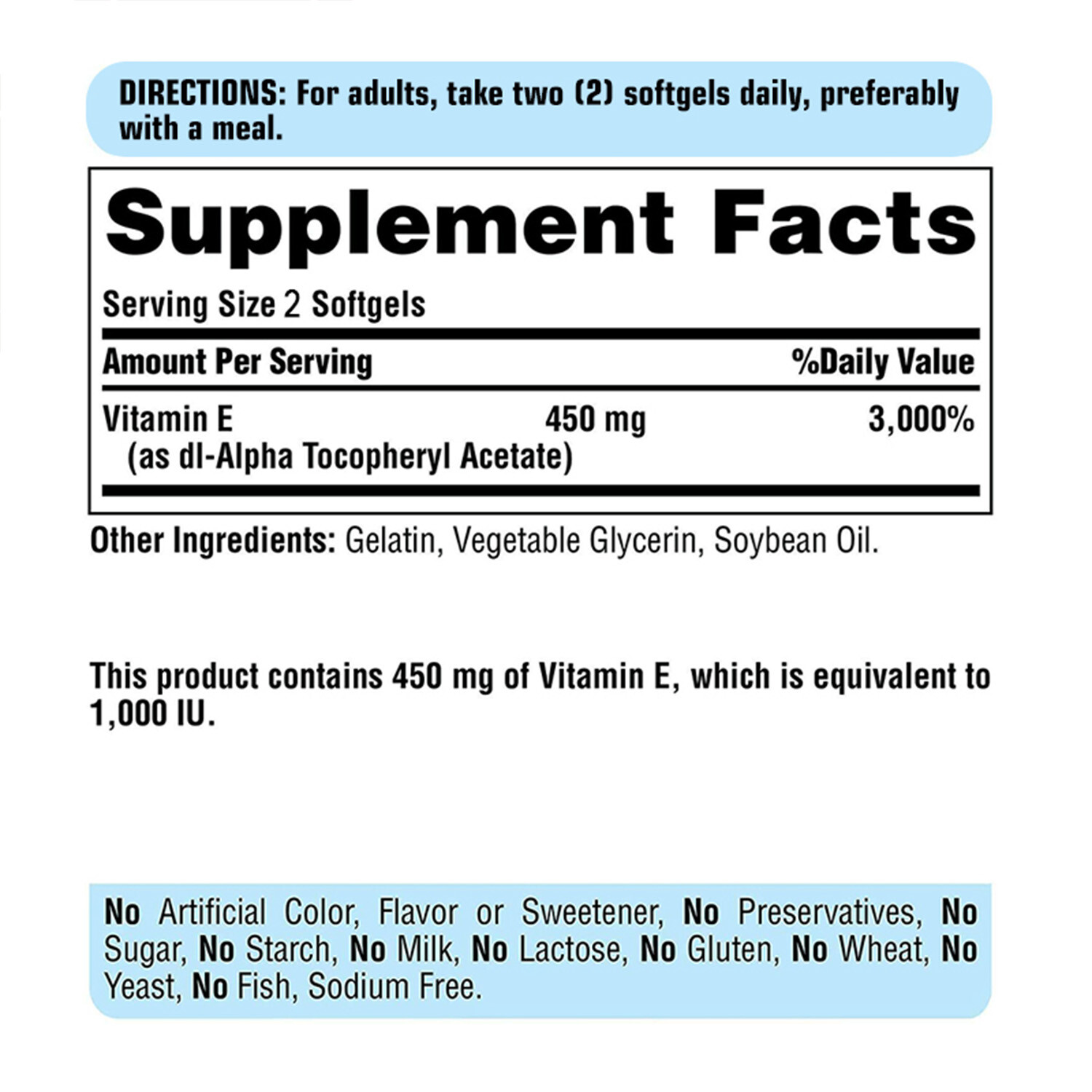 Vitamin E 1000 IU 450mg Capsules – Supports Skin Health, Anti-Aging, Antioxidant