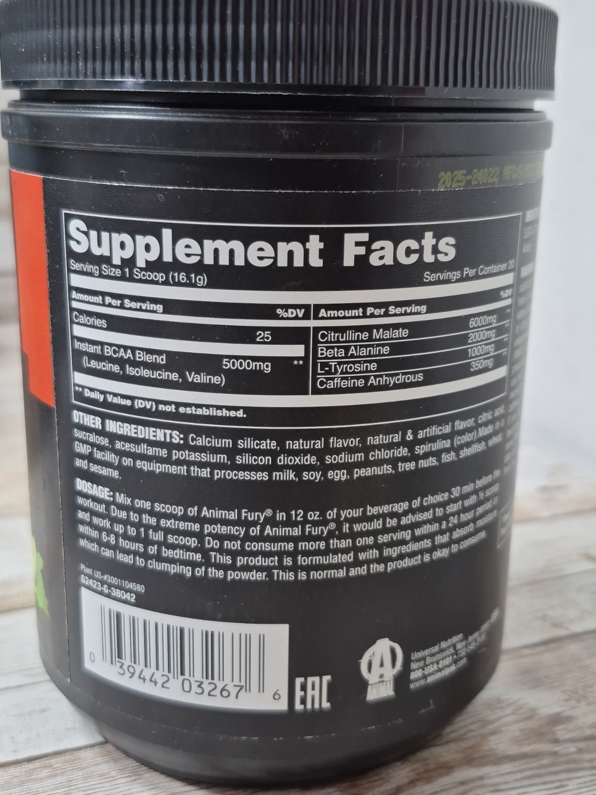 Animal Fury Green Apple 20 Servings Pre-Workout Stack 11.3oz Universal Nutrition
