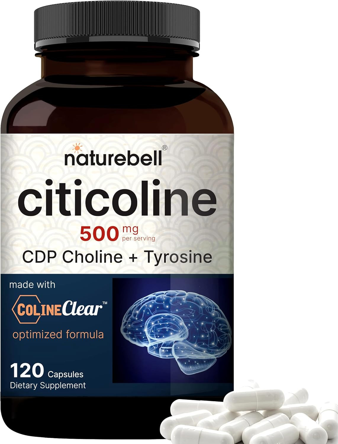 Naturebell Citicoline CDP Choline 500Mg with Tyrosine 50Mg, 120 Capsules