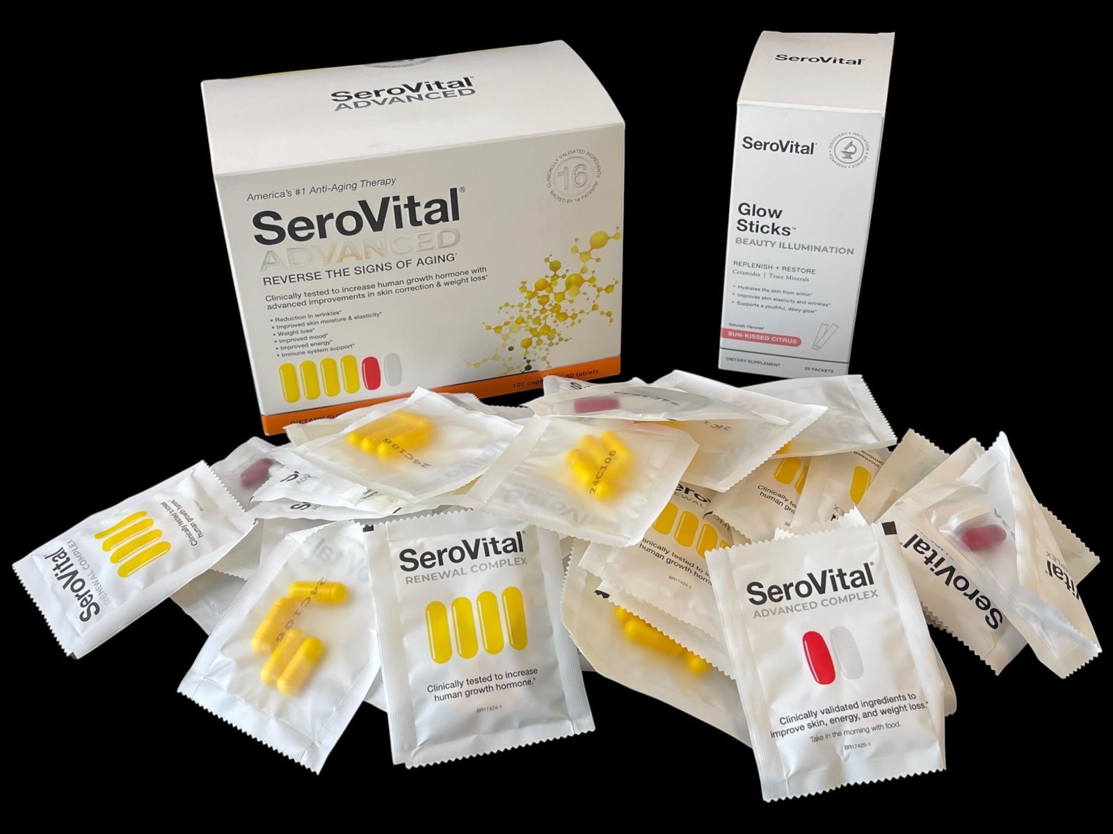 Serovital Dietary Supplement Capsules Anti-Aging + Glow Sticks – Huge Sealed Lot