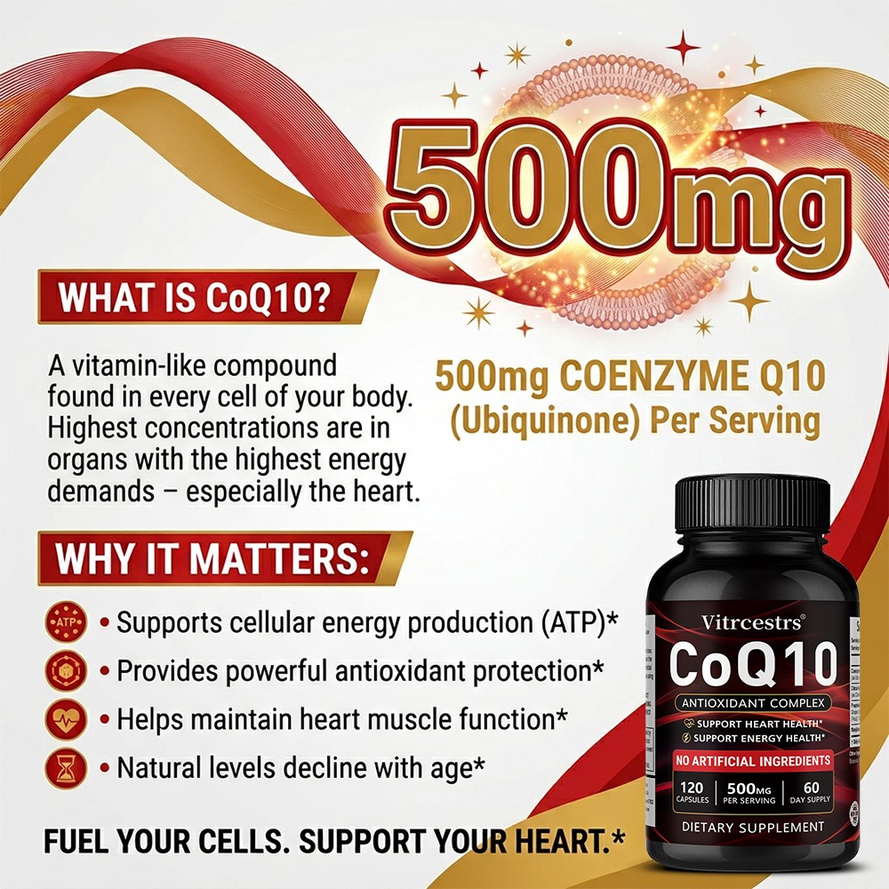 CoQ10 500mg Antioxidant Complex-Supports Heart Health&Cellular Energy 30~120Caps
