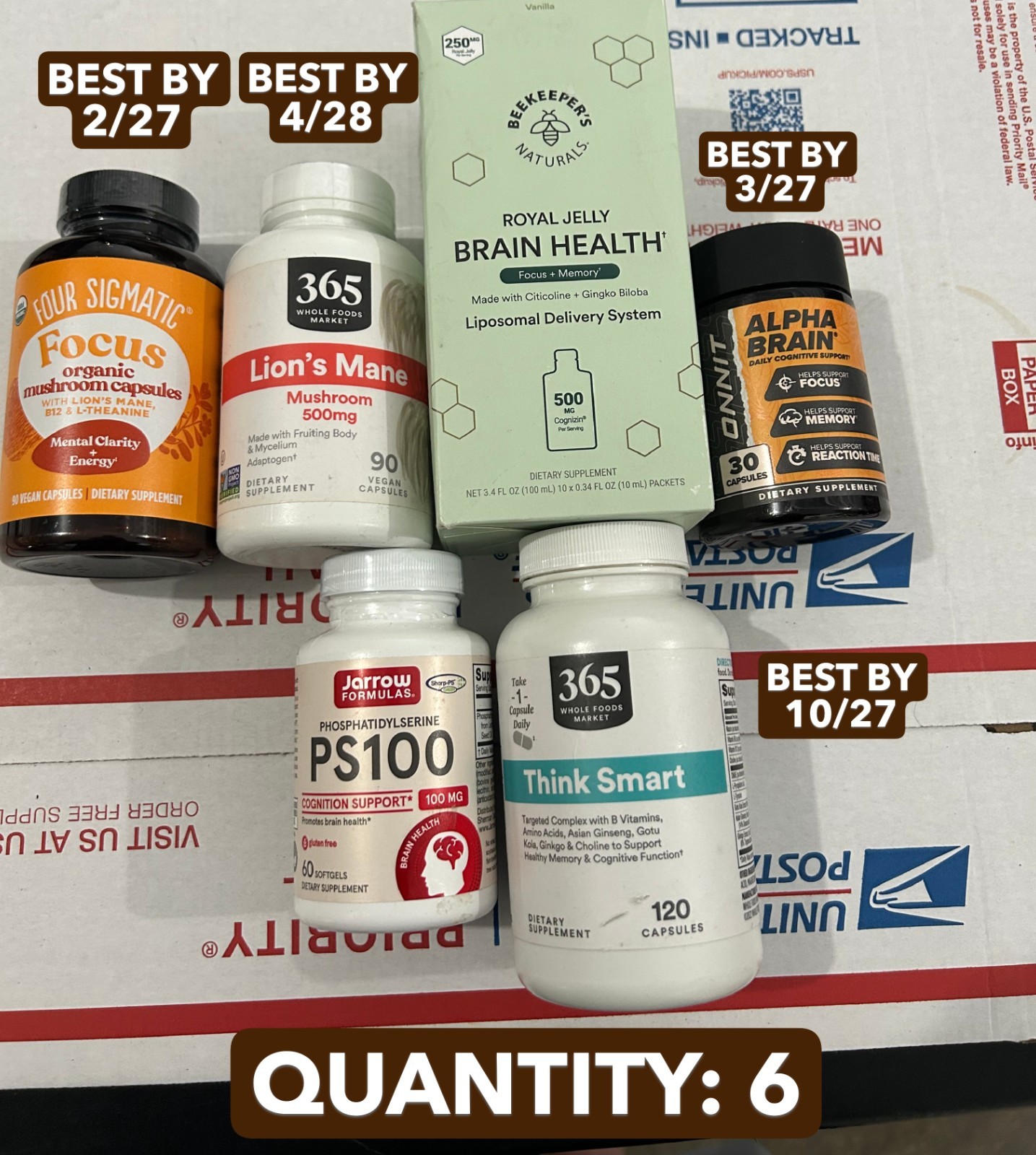 6-PACK lot Onnit Alpha Brain Jarrow PS100 Cognitive Support Capsules Lion’s Mane