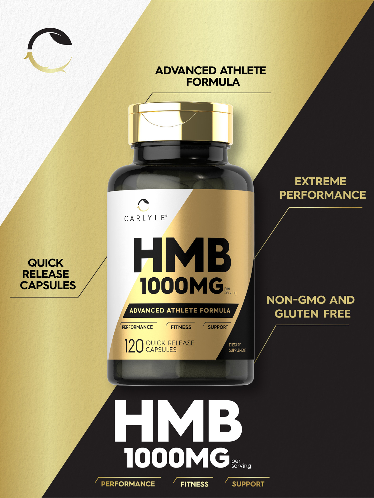 HMB Supplement | 1000mg | 120 Capsules | Non-GMO, Athlete Formula | by Carlyle