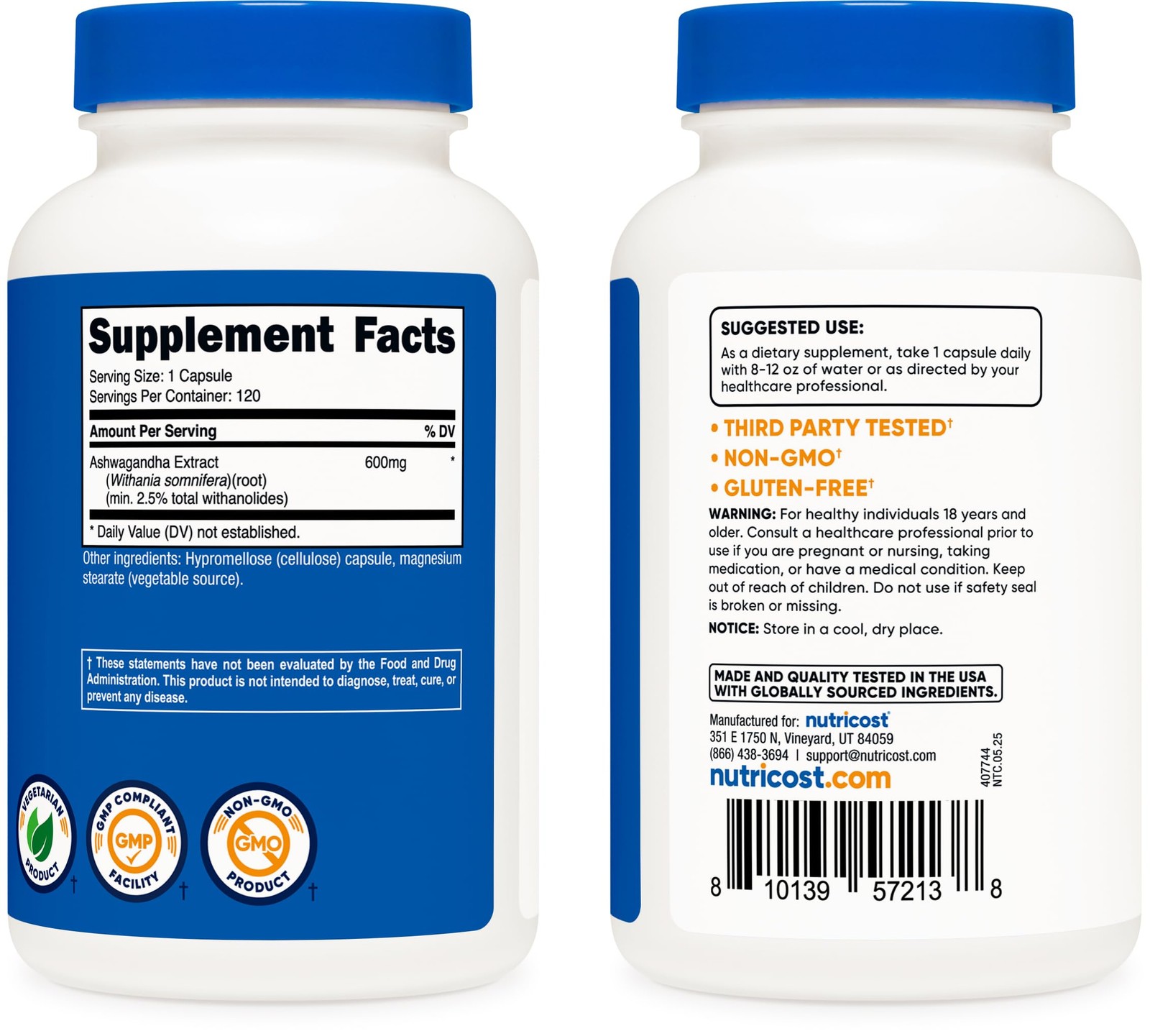 Nutricost Ashwagandha Herbal Supplement 600mg, 120 120 Count (Pack of 1)