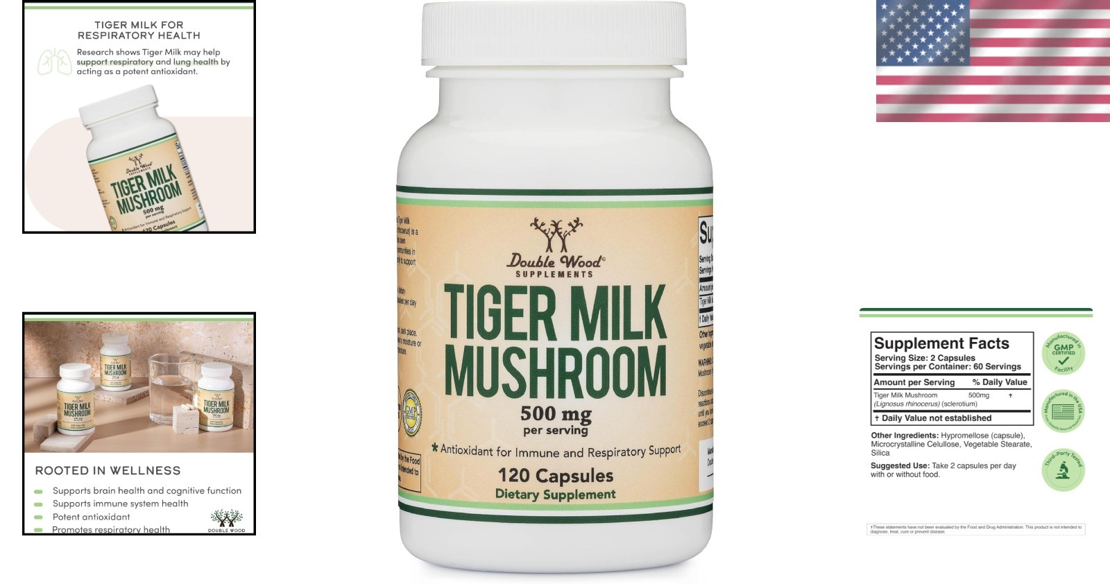 Tiger Milk Mushroom Supplement – 500mg Respiratory Health Boost, 120 Capsules