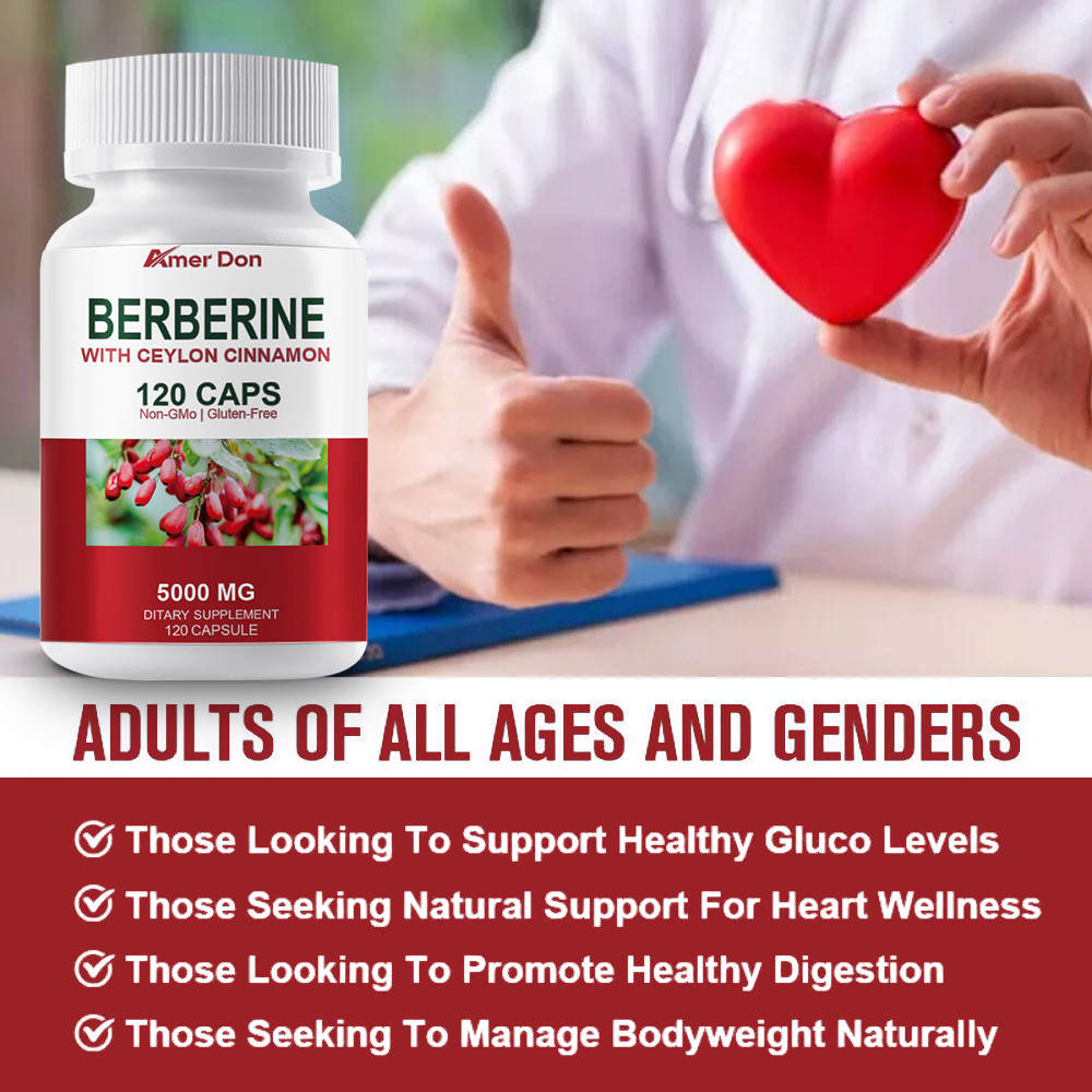 120x Premium Berberine HCL Extract 5000MG,Healthy Cholesterol, Anti-Inflammatory
