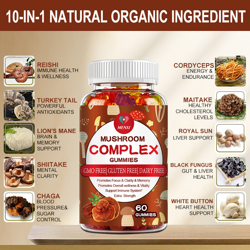 Super Mushroom Daily Gummies, Chaga, Lions Mane, Cordyceps Immunity Focus Memory