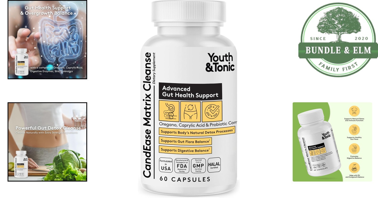 Gut Health Support Capsules with Oregano, Caprylic Acid, and Digestive Enzymes
