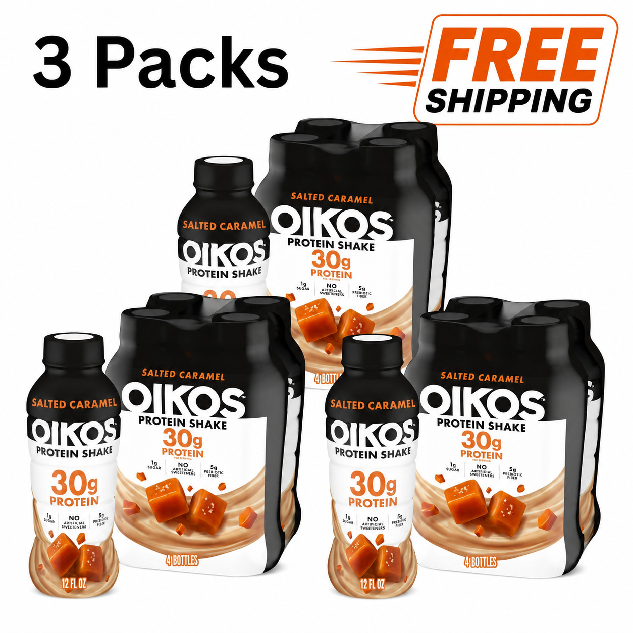 Oikos Shelf Stable Protein Shake Salted Caramel 30g Protein 12 Pack