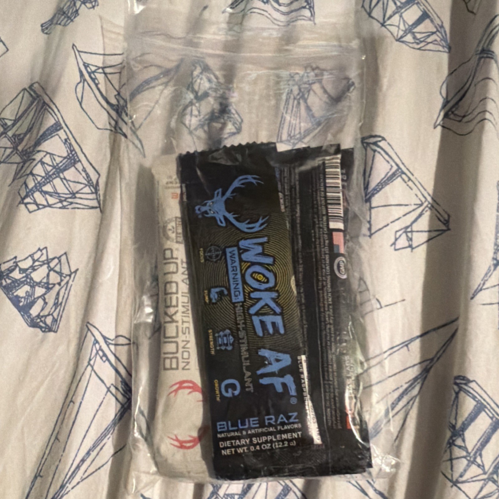 Bucked Up Woke AF Non-Stimulant Powder Stick Pack Blue Raz 0.4oz