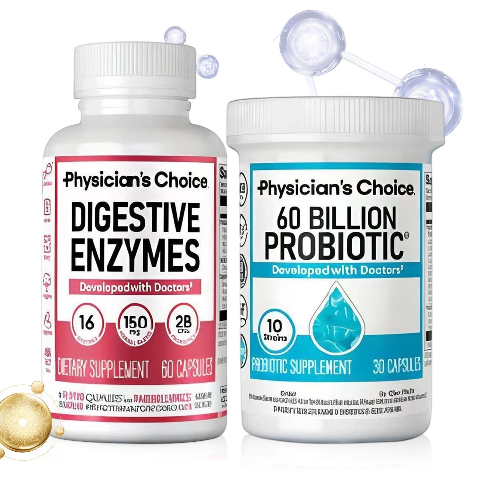 Premium Gut Health Bundle: 60 Billion Probiotics 30ct + Digestive Enzymes 60ct S