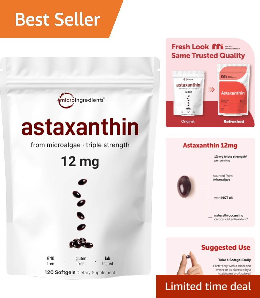 Astaxanthin 12mg with MCT Oil – 120 Gluten-Free Softgels for Health