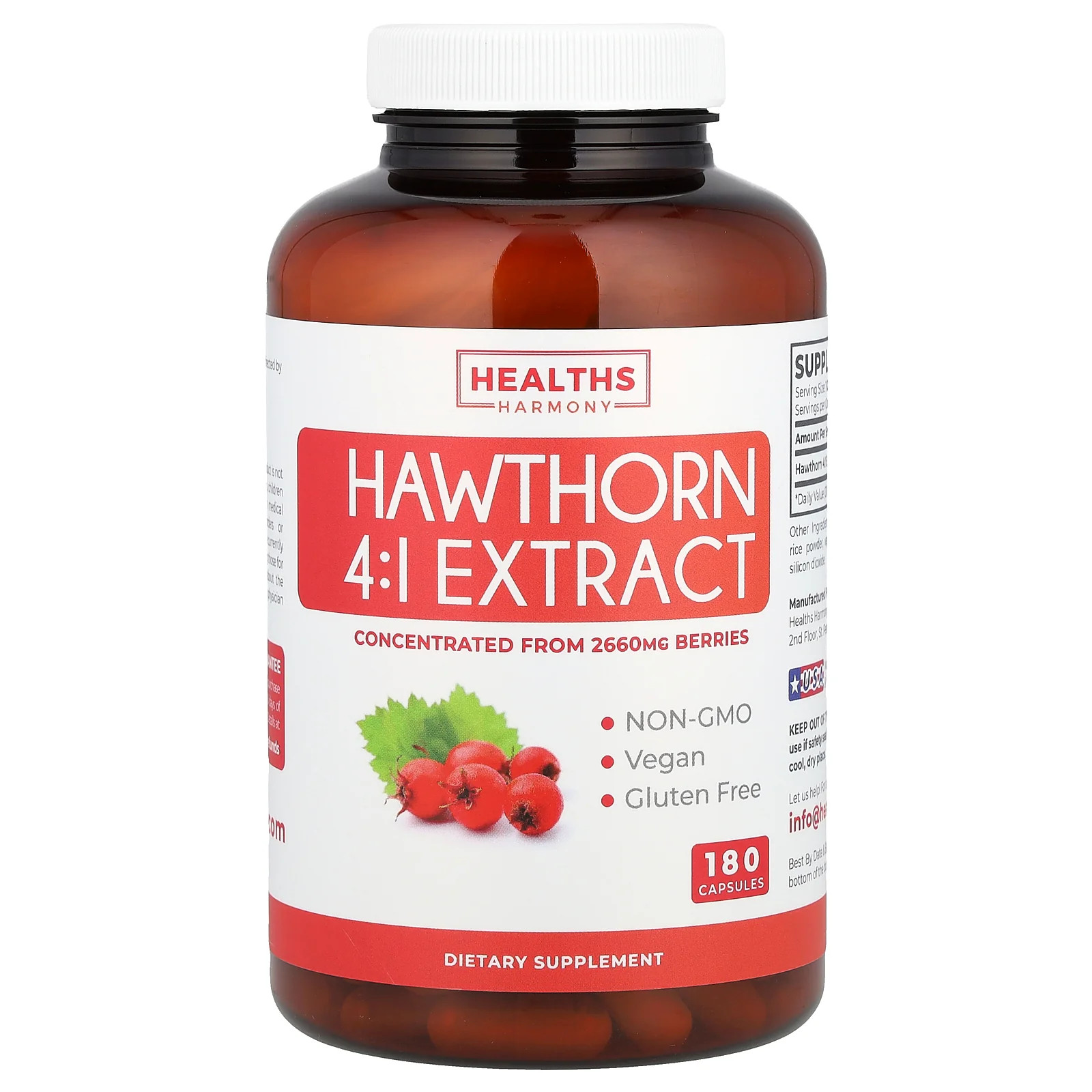 2 X Healths Harmony, Hawthorn 4:1 Extract, 665 mg, 180 Capsules