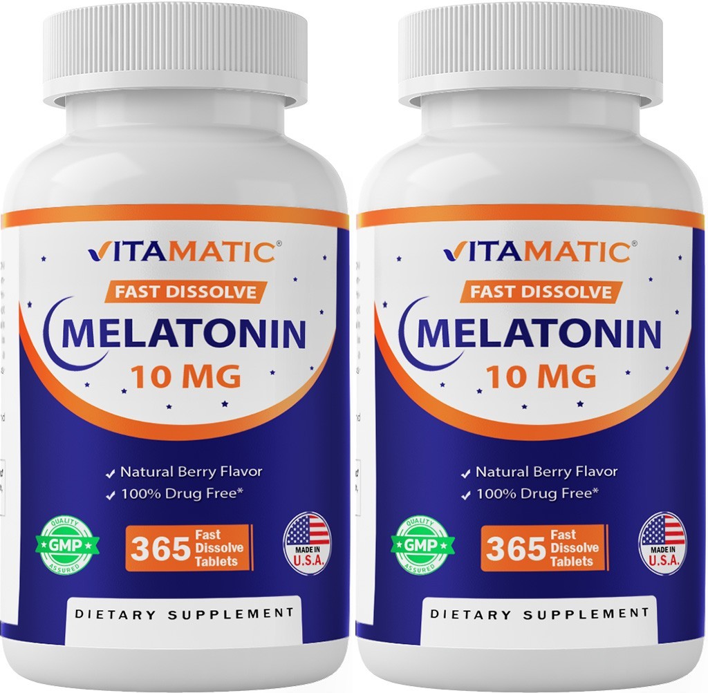 Vitamatic Melatonin 10 mg Tablets | Non-GMO, Gluten Free, 1 Year Supply – 2 Pack