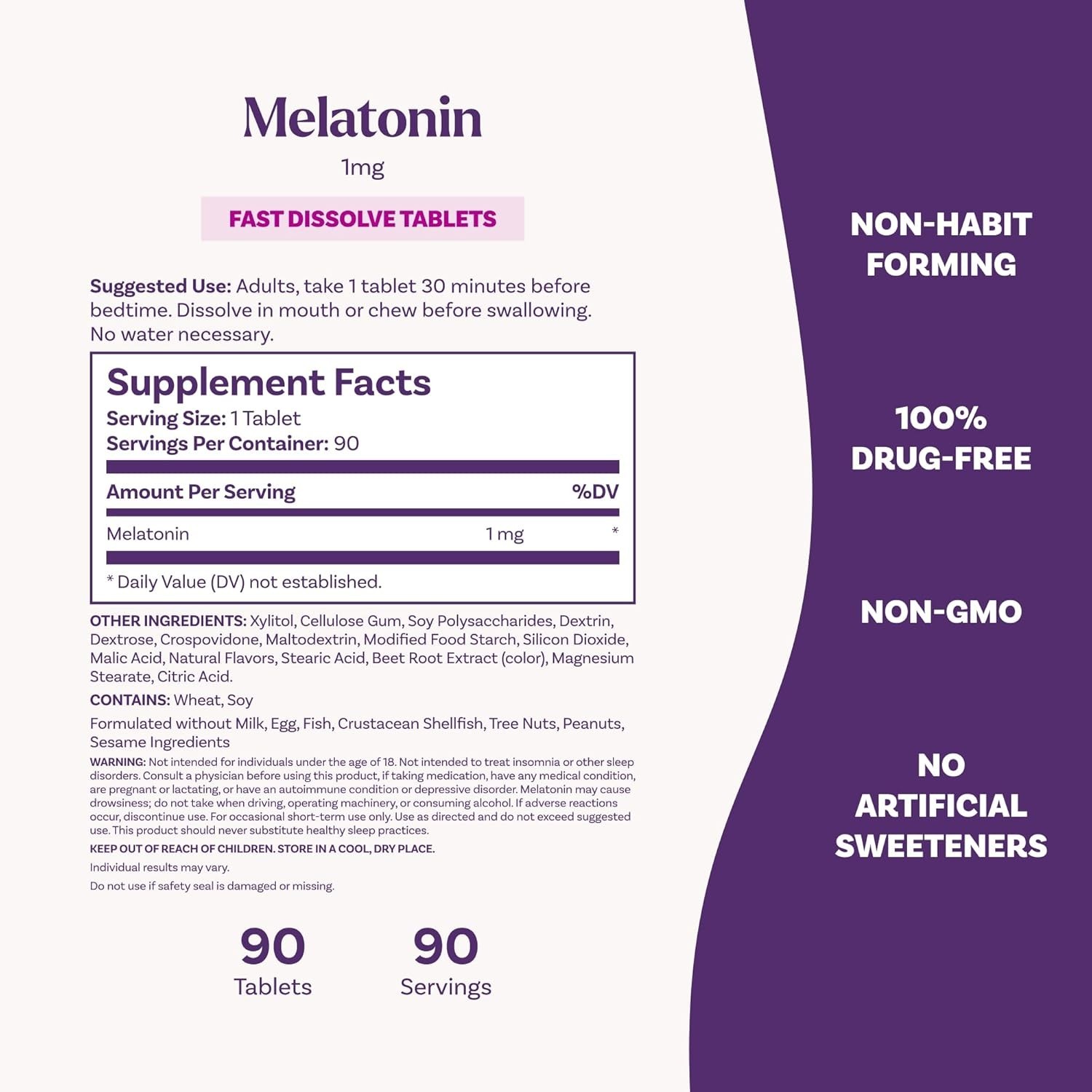 Natrol Fast Dissolve Melatonin 1mg, Sleep Support for Adults, 90 Tablets