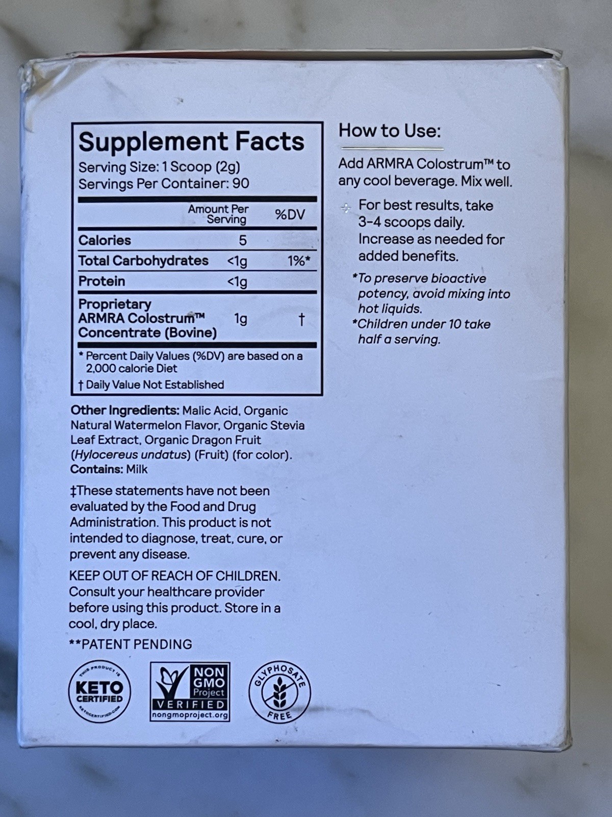 ARMRA Colostrum Immune Support Vine Watermelon Powder 90 Servings 6.3oz DEC2026
