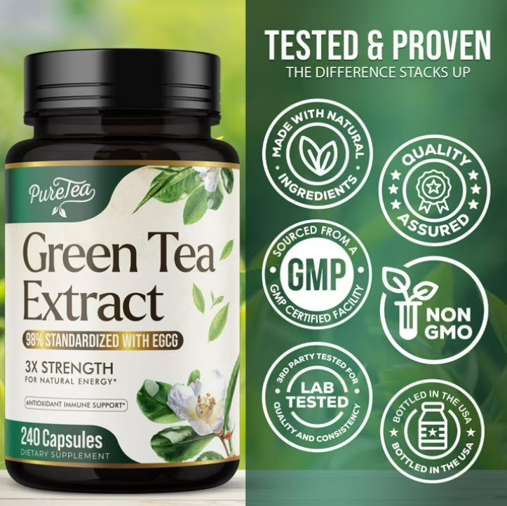 Green Tea Extract, Natural Fat Burn & Weight Loss Supplement 1000mg EGCG Capsule