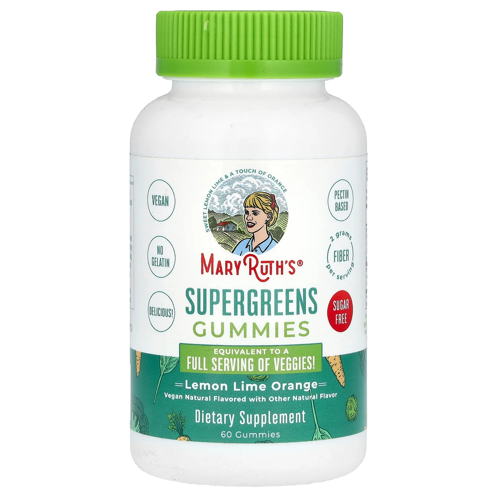 2 X MaryRuth’s, Supergreens Gummies, Sugar Free, Lemon Lime Orange, 60 Gummies