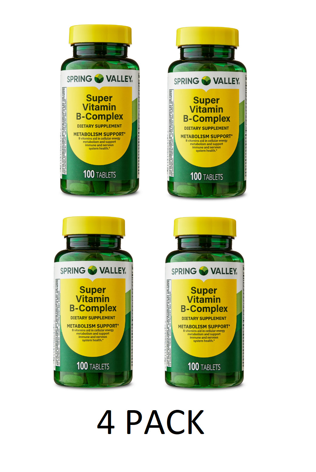 4 PACK Spring Valley Super B-Complex Tablets, 100 Count