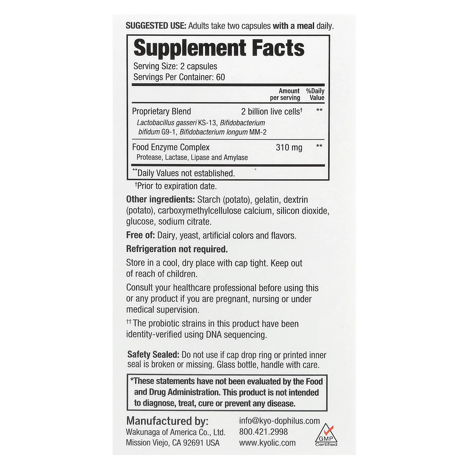 2 X Kyolic, Kyo-Dophilus�, Enzyme+ Probiotic, 120 Capsules