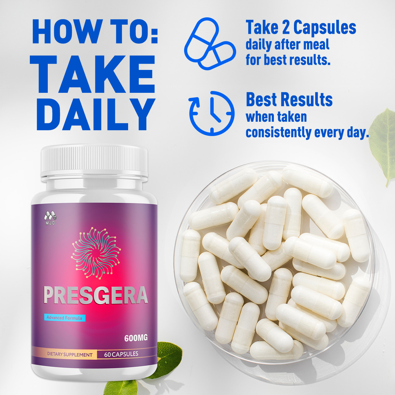 (5 Pack) Presgera Advanced Nerve Support Strength Formula Pres Gera 300 Capsules