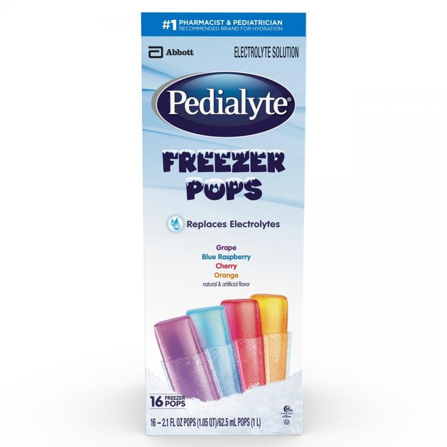 Pedialyte Freezer Pops Grape Blue Raspberry Cherry/Orange Variety Pack 2.1oz 16