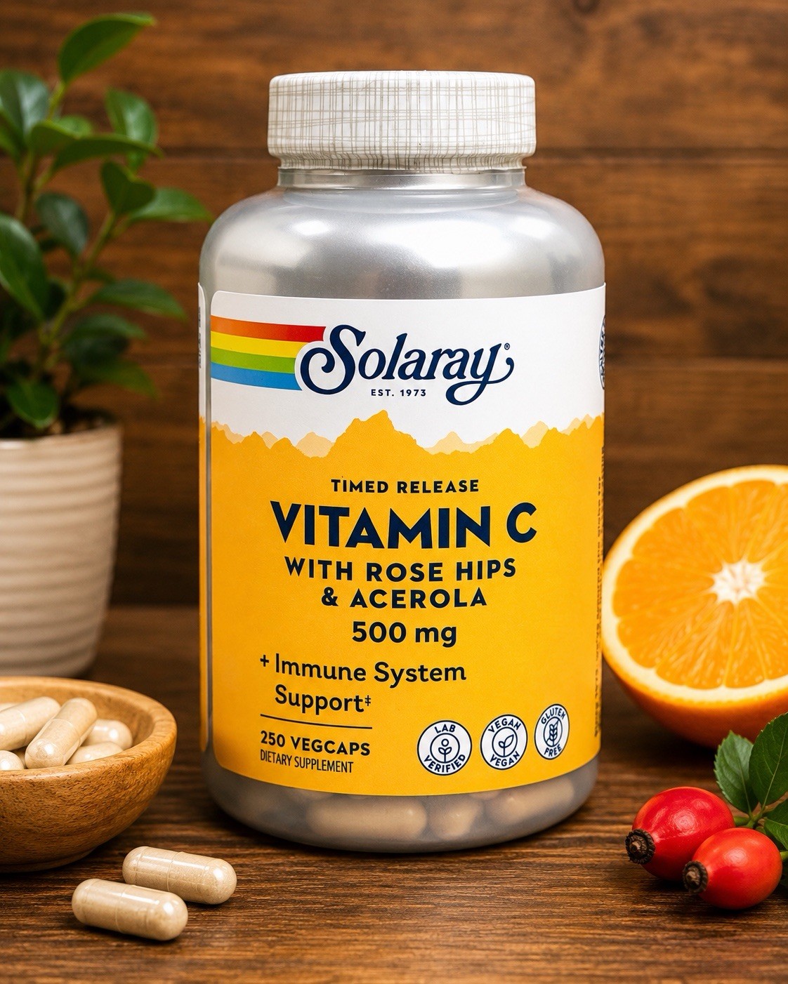 Solaray Vitamin C With Rose Hips & Acerola 500 mg Timed Release 250 Capsules
