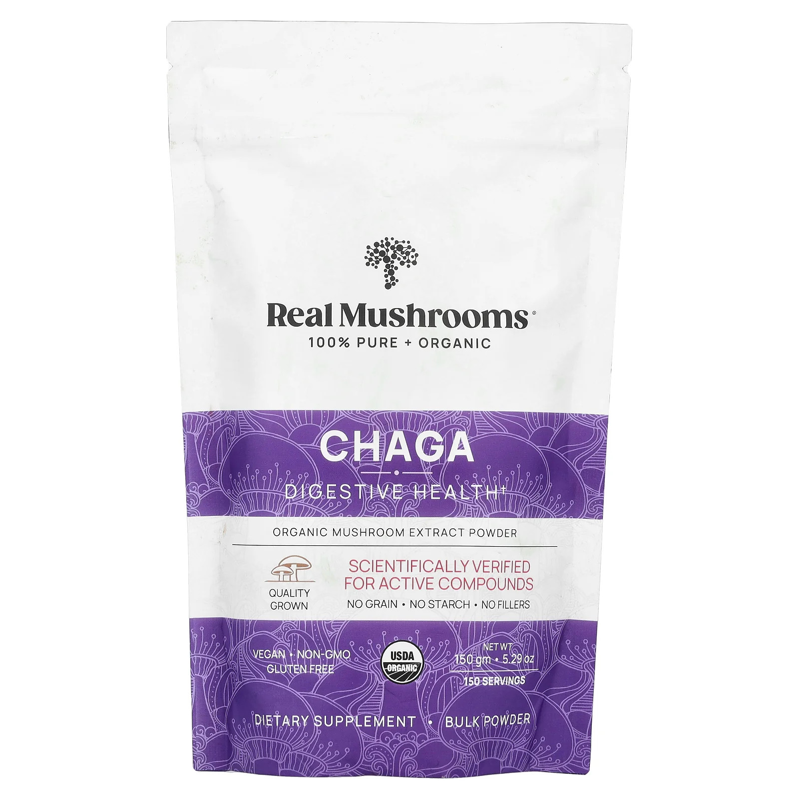 2 X Real Mushrooms, Chaga, Organic Mushroom Extract Powder, 5.29 oz (150 gm)