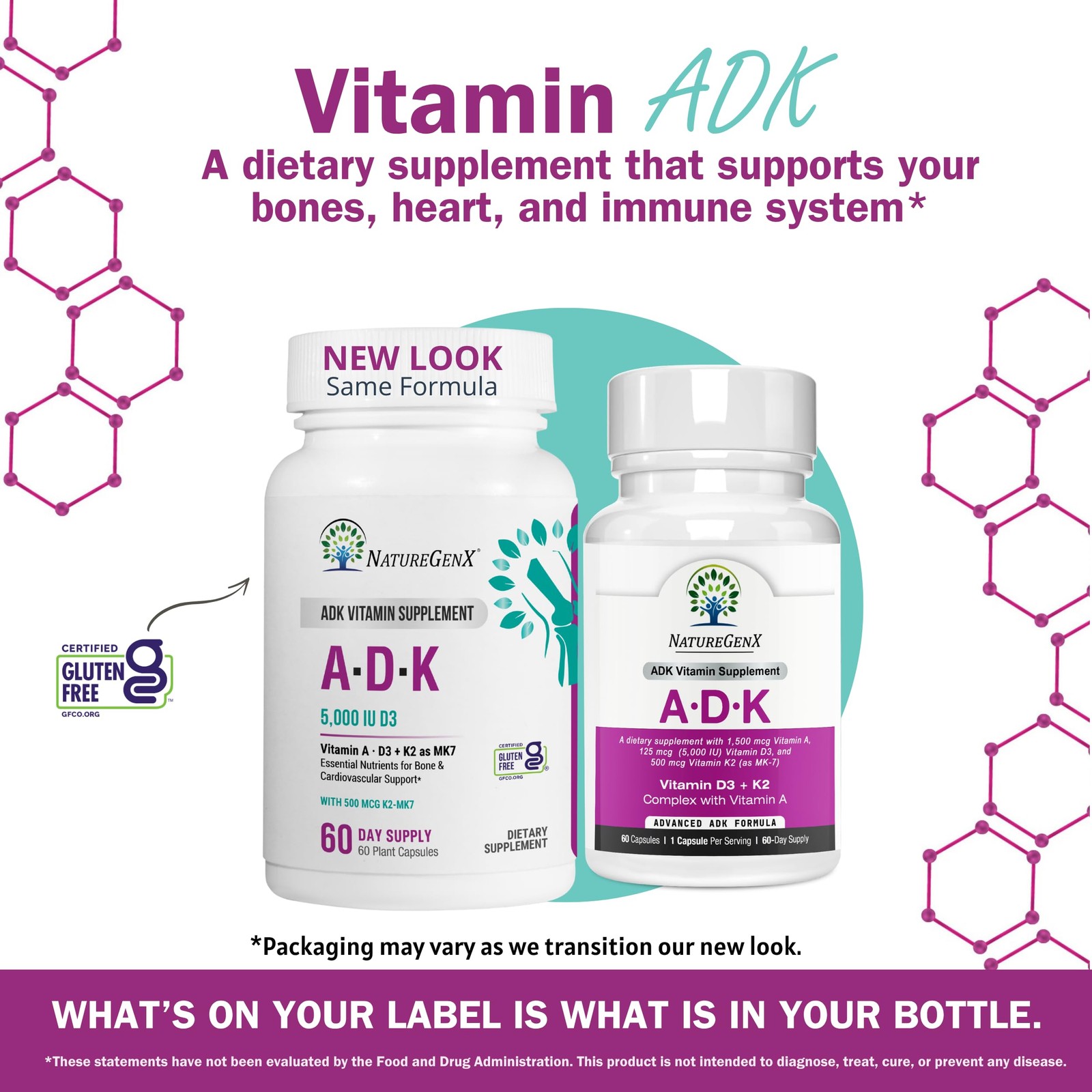 NatureGenX ADK Vitamin Supplement – Vitamins A, D3 60 Count (Pack of 1), None
