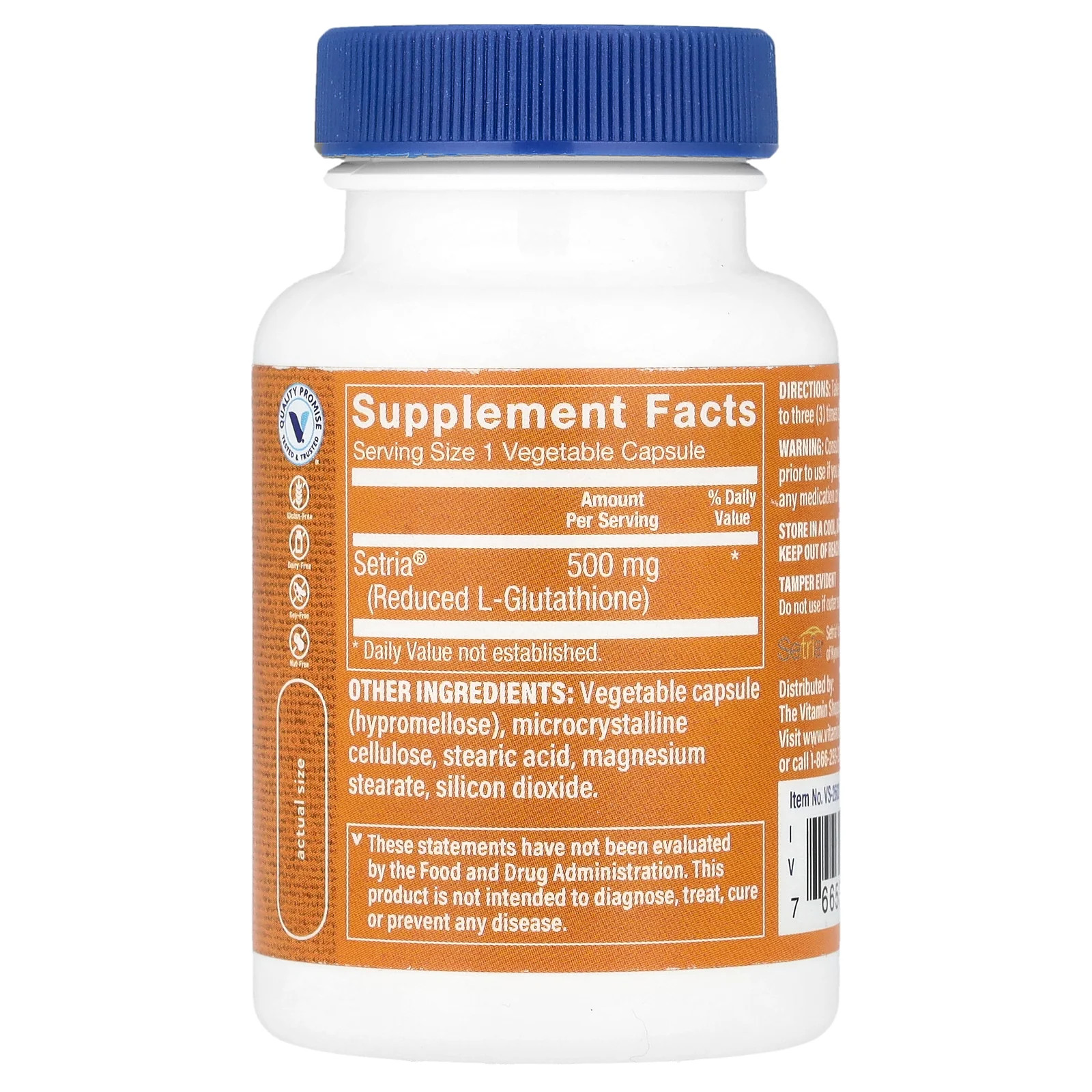 2 X The Vitamin Shoppe, Reduced Glutathione, 500 mg, 60 Vegetable Capsule