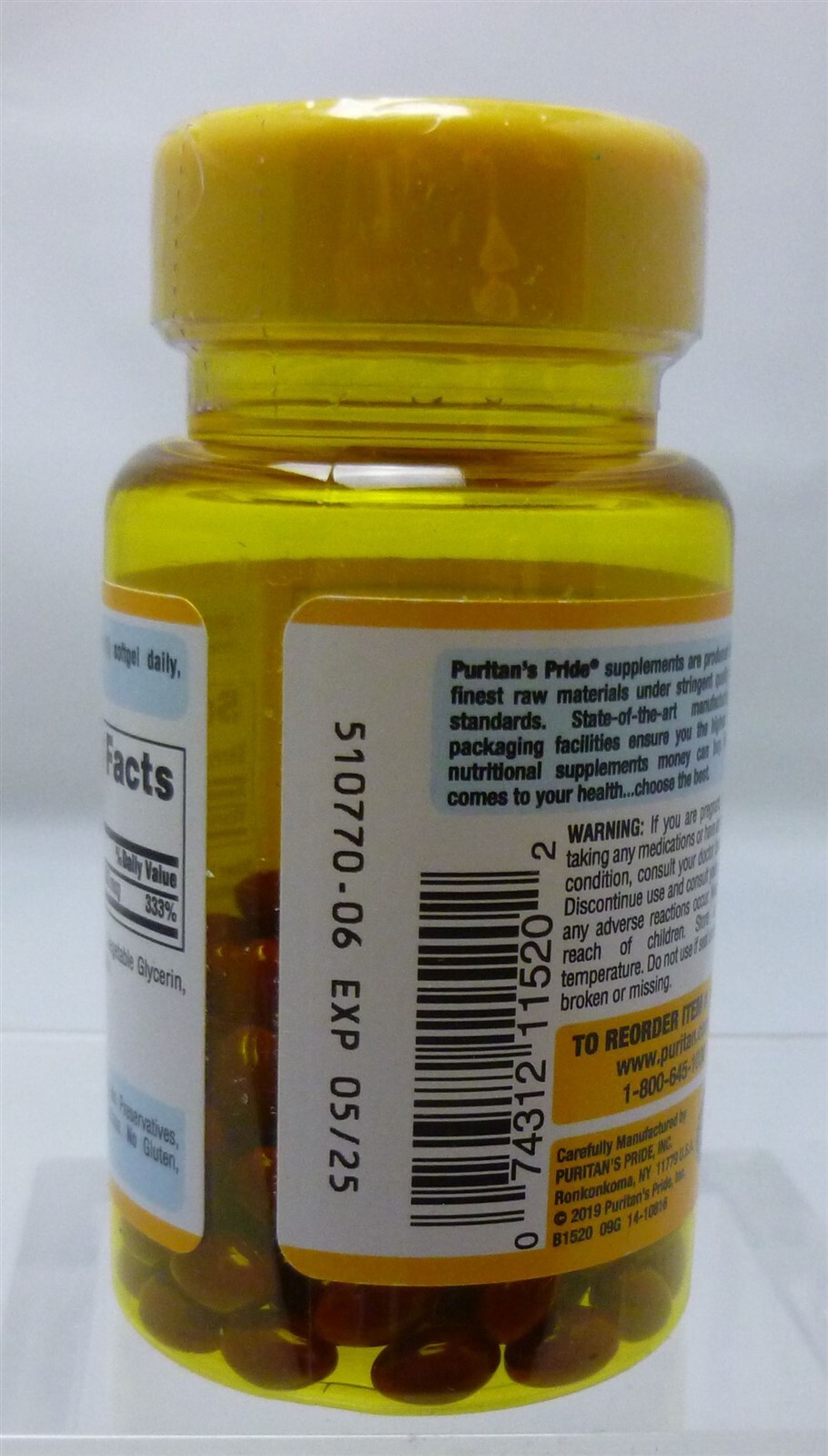 Puritans Pride Beta-Carotene ProVitamin A 10,000 IU Softgels 100 Ct Exp 05/2025