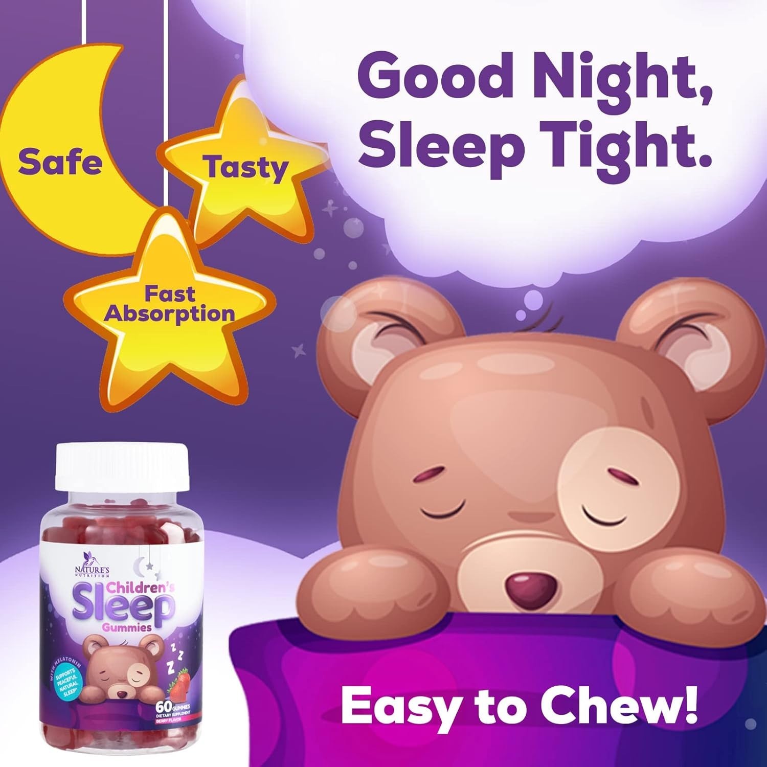Children’s Sleep Support Gummies – 2mg Melatonin – Natural & Safe for All Ages