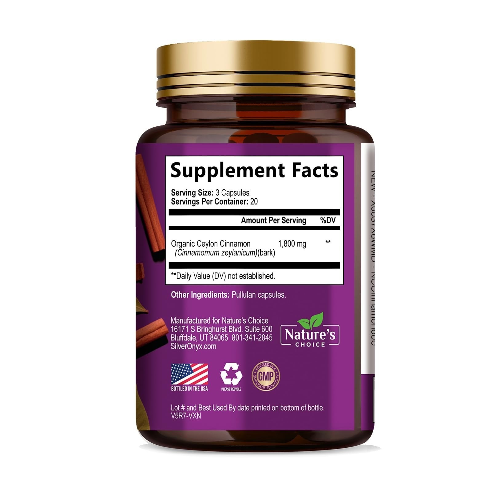 Nature’s Choice Ceylon Cinnamon Capsules – 100% Organic – 60 Count
