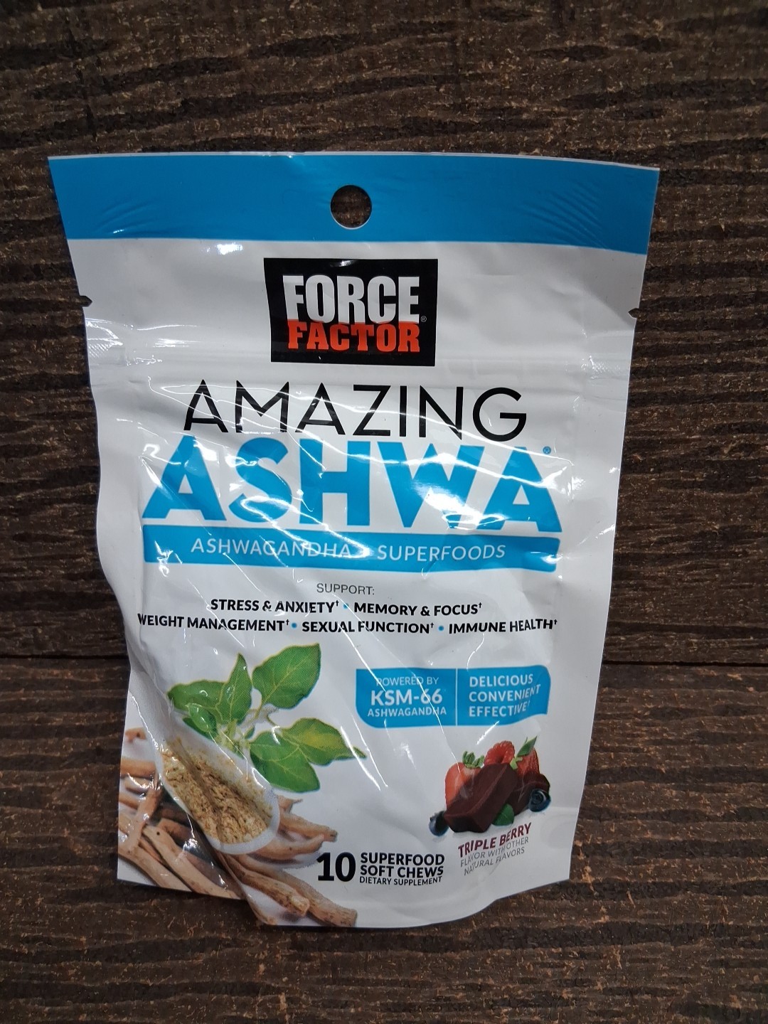 Force Factor Amazing Ashwa 10 Soft Chews KSM-66 Ashwagandha Stress Support New
