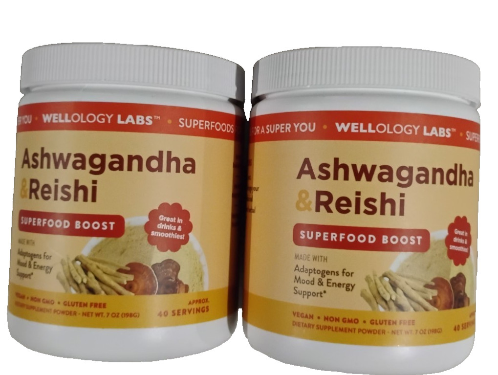 2x Wellology Labs Ashwagandha and Reishi Superfood Boost Powder 7 oz. Each New