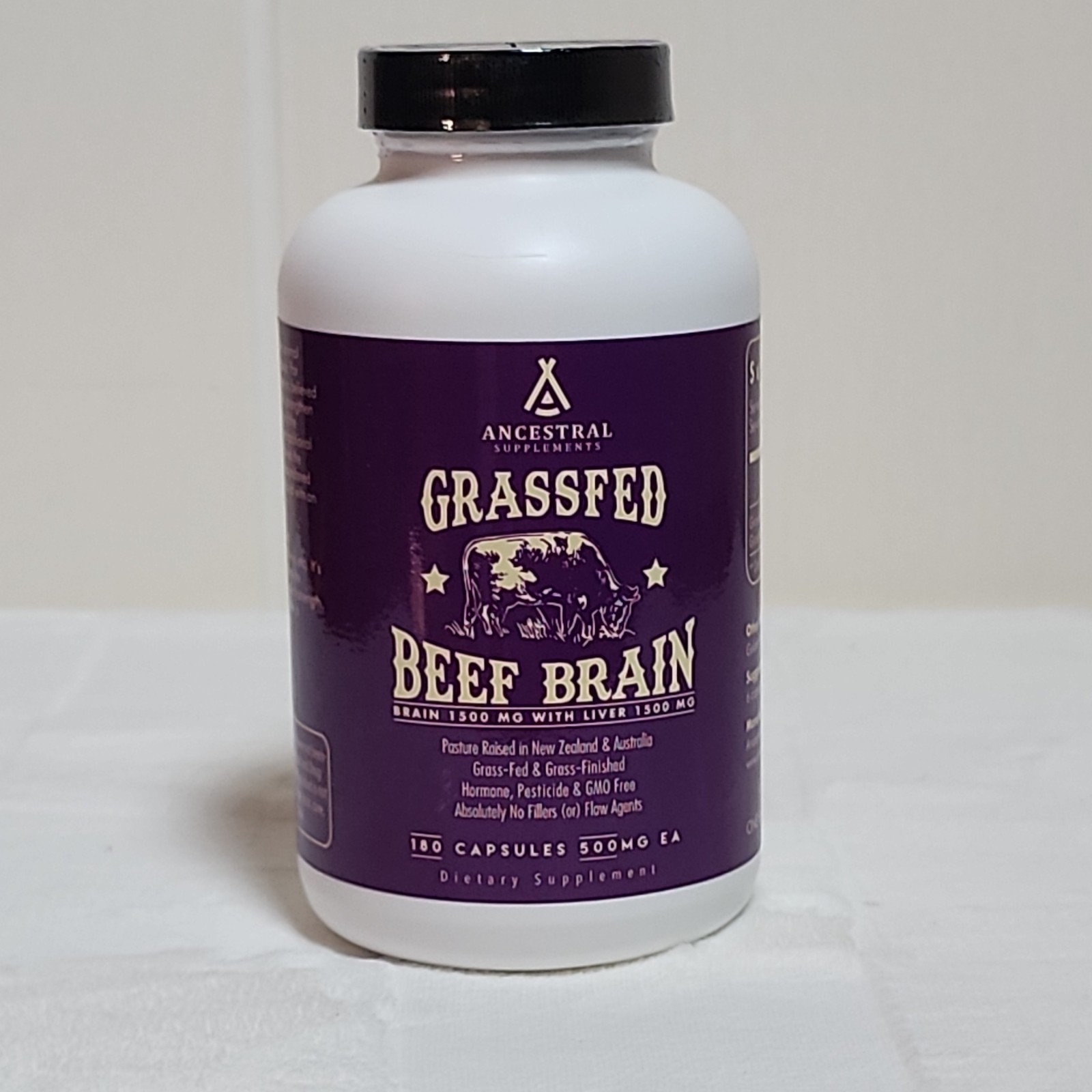 Ancestral Supplements Grassfed Beef Brain 500mg 180 Capsules Exp 12/2028