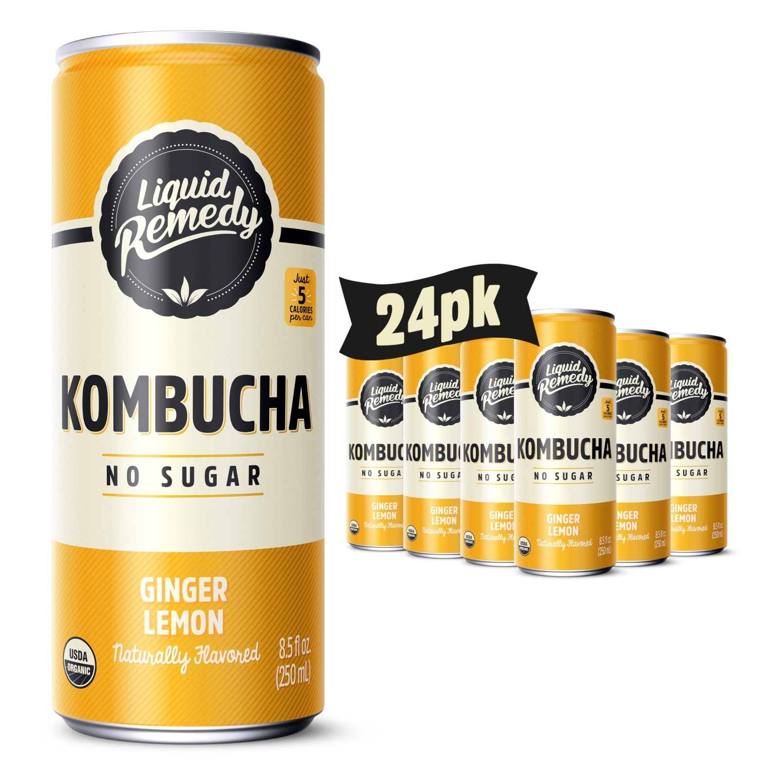 24Pk, 8.5 Fl Oz Liquid Remedy Sugar Free Organic Drink, Low Calorie.Ginger Lemon