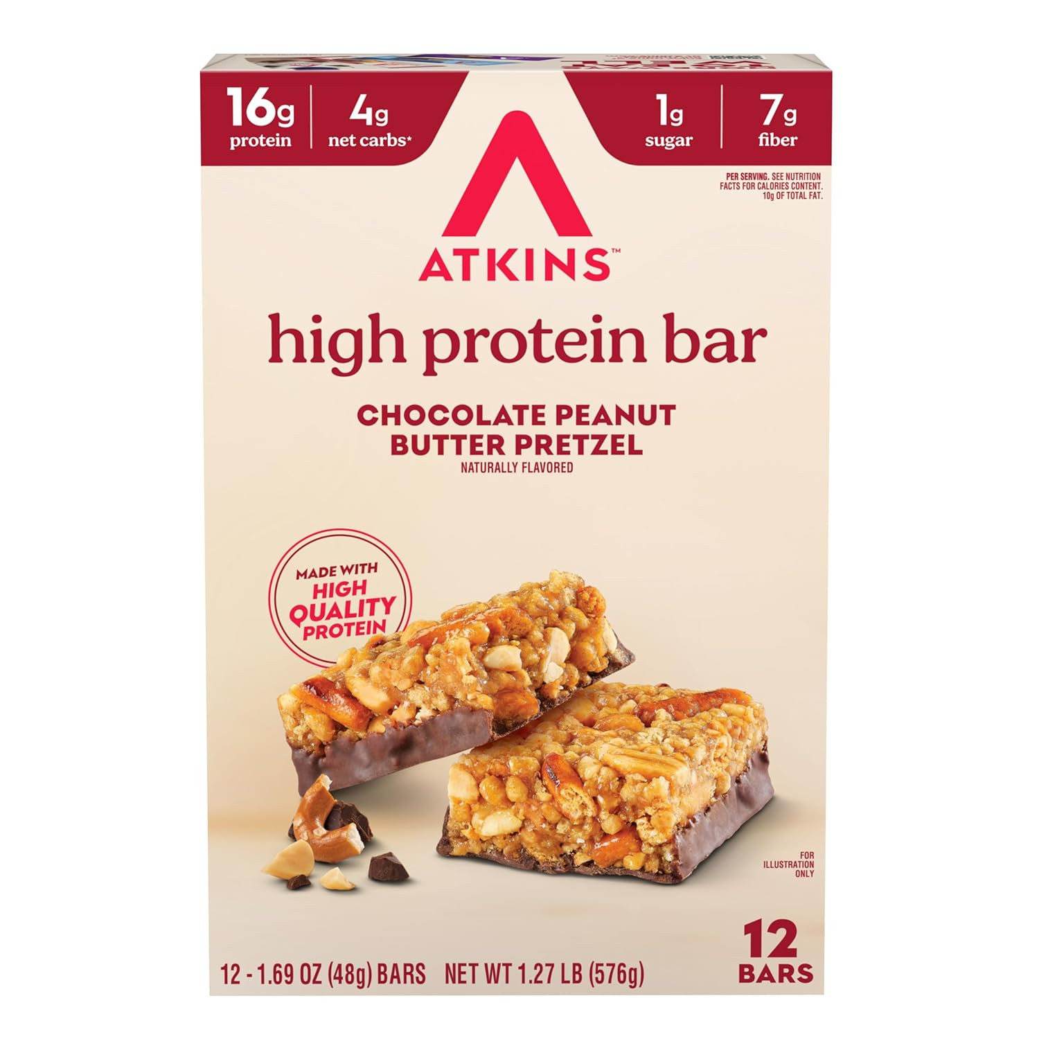 Atkins Peanut Butter Granola High Protein Bar, High Fiber Snack , 16G Protein, 1