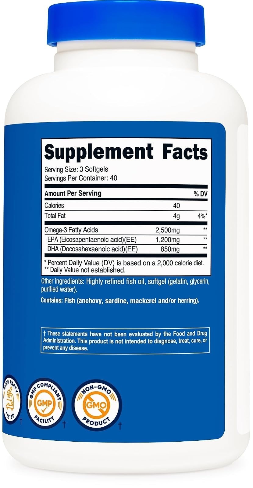 Nutricost Omega 3 Fish Oil 2500MG – 120 Softgels – Non-GMO, Gluten Free
