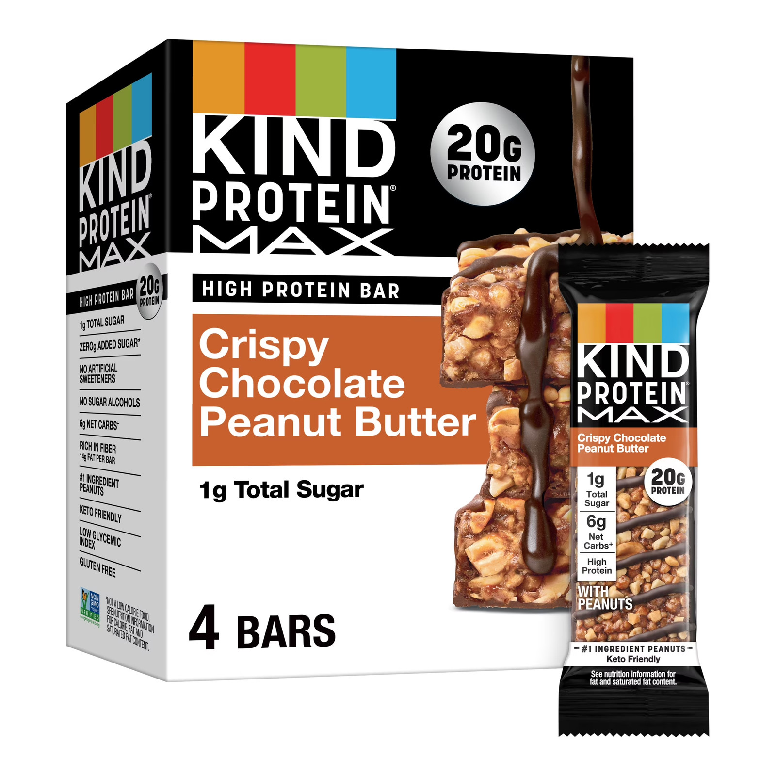 KIND, Gluten Free, Protein MAX, Crispy Chocolate Peanut Butter Protein Bars, 4 C